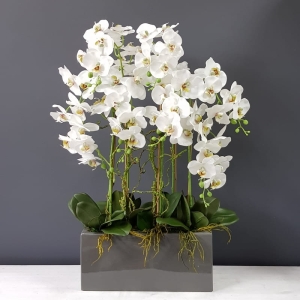 Sztuczny storczyk biały orchidea w donicy Bella XL