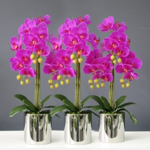 Storczyk sztuczny orchidea silikon dekoracja Marina silver fuksja