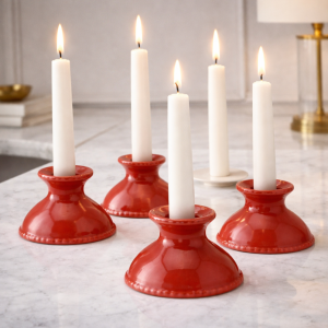 Świecznik dwustronny ceramika czerwony