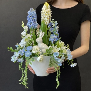 Kompozycja królik hiacynt dekoracja Wielkanoc duży zając Lingo wz.1