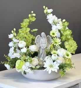 Kompozycja na cmentarz „Anioł stróż” stroik nagrobny dla kobiety wz.2