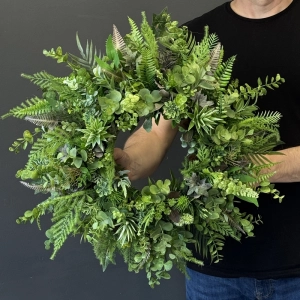 Wianek dekoracyjny zielony naturalna kompozycja z liści i sukulentów wz.1