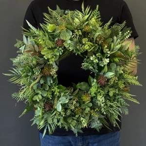 Wianek dekoracyjny zielony naturalna kompozycja z liści i roślin wz.2