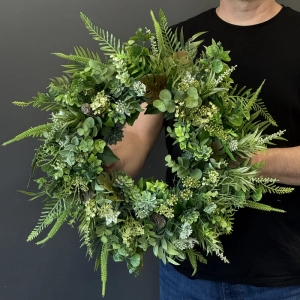 Wianek dekoracyjny zielony naturalna kompozycja z liści i roślin wz.3