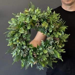 Wianek dekoracyjny zielony naturalna kompozycja z liści i roślin wz.4