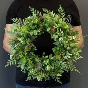 Wianek dekoracyjny zielony naturalna kompozycja z liści i roślin wz.5
