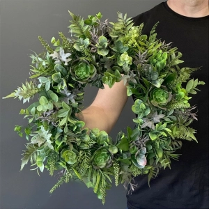 Wianek dekoracyjny zielony naturalna kompozycja z liści i sukulentów wz.6