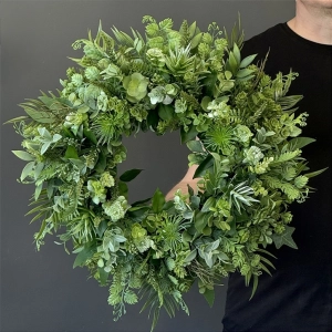 Wianek dekoracyjny zielony naturalna kompozycja z liści i roślin wz.8