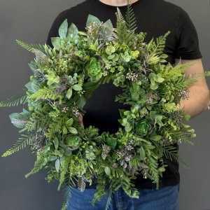 Wianek dekoracyjny zielony naturalna kompozycja z liści i roślin wz.9