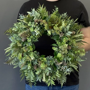 Wianek dekoracyjny zielony naturalna kompozycja z liści i roślin wz.10