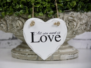 Serce białe zawieszka napis Love